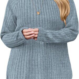 Chic Plus-Size Long Sleeve Sweater - Casual Ribbed Knit Crew Neck Top (XL-5XL)